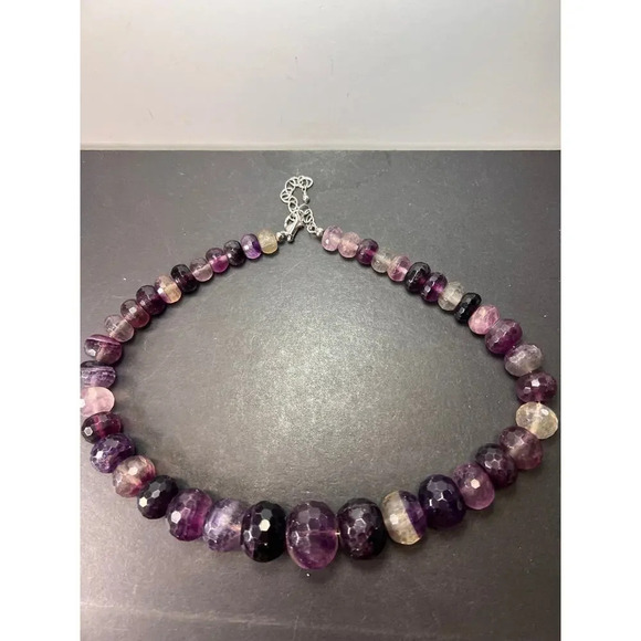 Fluorite faceted beaded statement necklace with 925 clasp - Picture 5 of 11